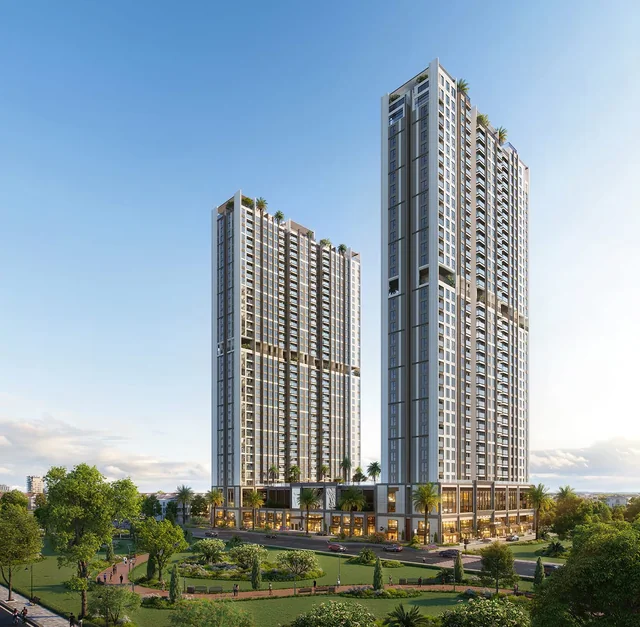 Am Tường Kiến Trúc: mặt đứng 2 tháp Arcadia phủ kính, khối đế vững chãi (ảnh minh họa)