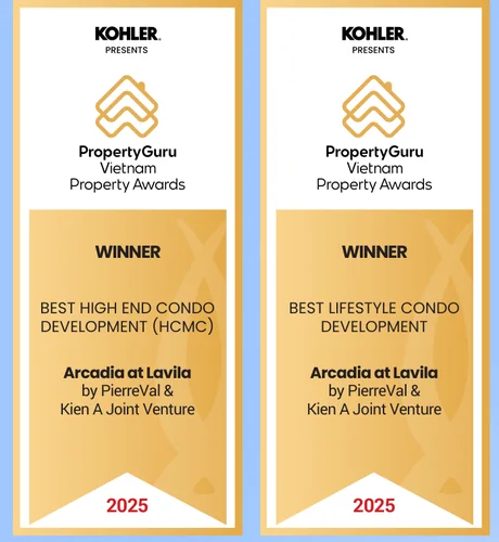 Hai giải PropertyGuru Vietnam Property Awards 2025: Best High End Condo (HCMC) và Best Lifestyle Condo cho Arcadia at Lavila