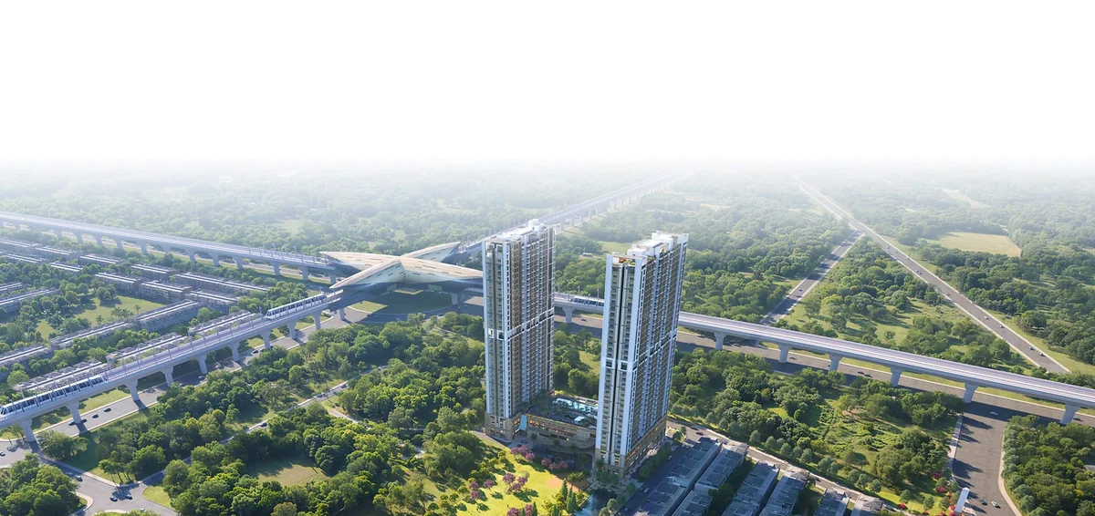 Tháp Bắc và tháp Nam của Arcadia at Lavila giữa mảng xanh khu đô thị Lavila, trục Nguyễn Hữu Thọ (ảnh minh họa)