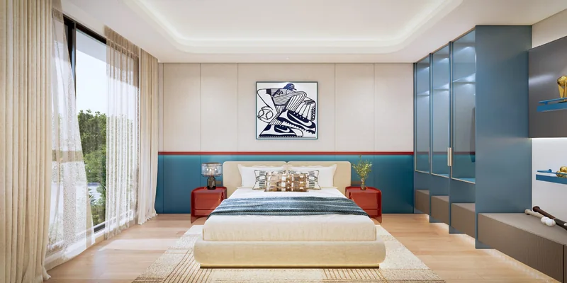 Phòng ngủ có cửa kính lớn đón nắng trong căn hộ Arcadia at Lavila (ảnh minh họa)