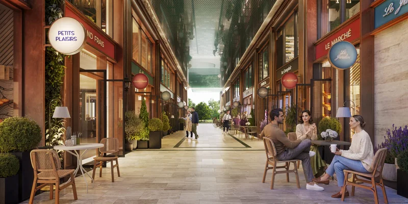 Quán cà phê dưới mái hiên tuyến phố thương mại Arcades lấy cảm hứng từ phố mua sắm Paris (ảnh minh họa)