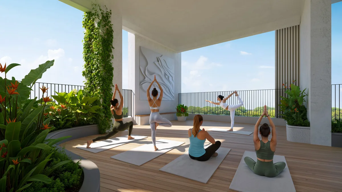 Sàn yoga trên cao giữa tường cây xanh tầng 21 Arcadia at Lavila (ảnh minh họa)