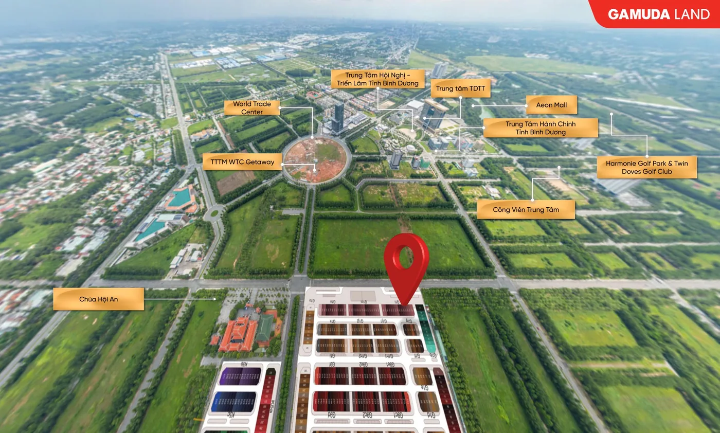 Ảnh flycam Thành phố mới Bình Dương: Artisan Park cạnh WTC, Aeon Mall, Trung tâm hành chính và công viên trung tâm