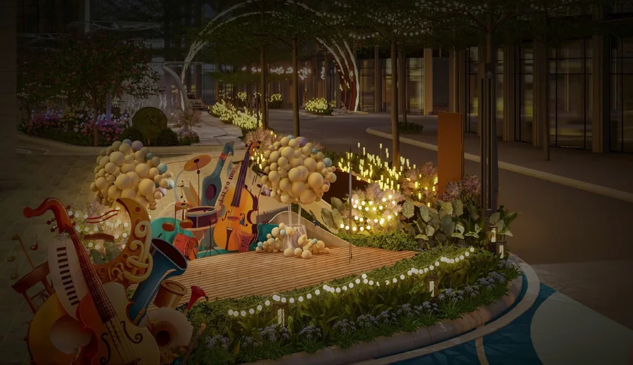 Sân khấu mini với tiểu cảnh nhạc cụ tại Capital Square
