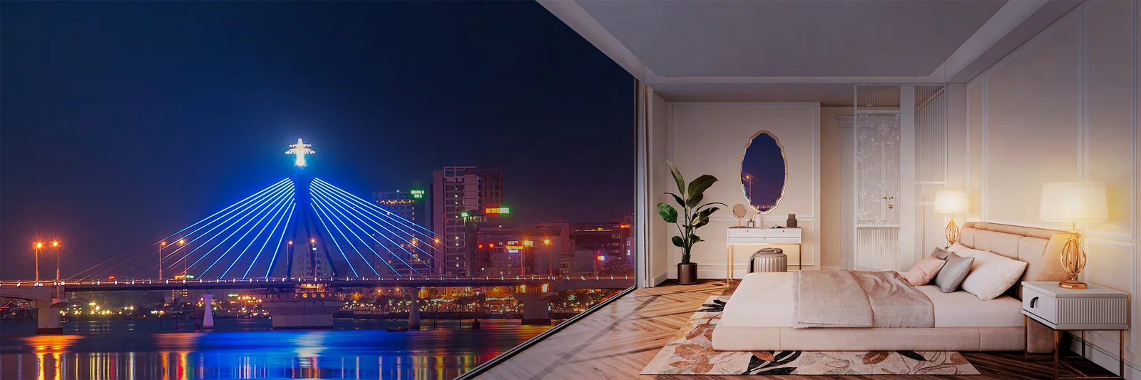 Hướng nhìn sông Hàn và cầu sông Hàn từ phòng ngủ căn hộ Capital Square (ảnh minh họa)