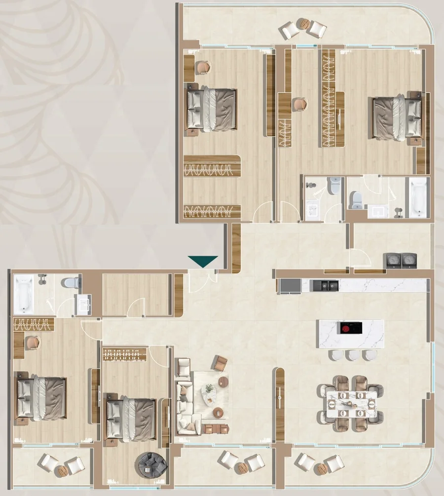 Layout Penthouse 4PN Panorama View mẫu P4 tầng 20 Diamond Sky hướng Tây Bắc, thông thủy 276,46 m²