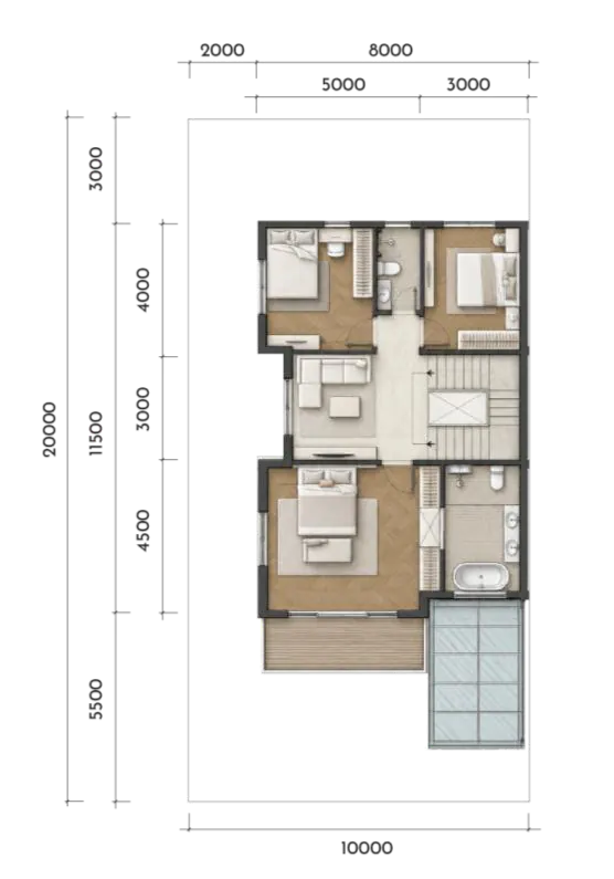 Mặt bằng tầng 2 biệt thự SD1 Elyse Island