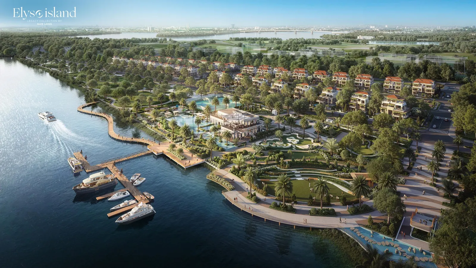 Phối cảnh quảng trường và bến du thuyền Elyse Island