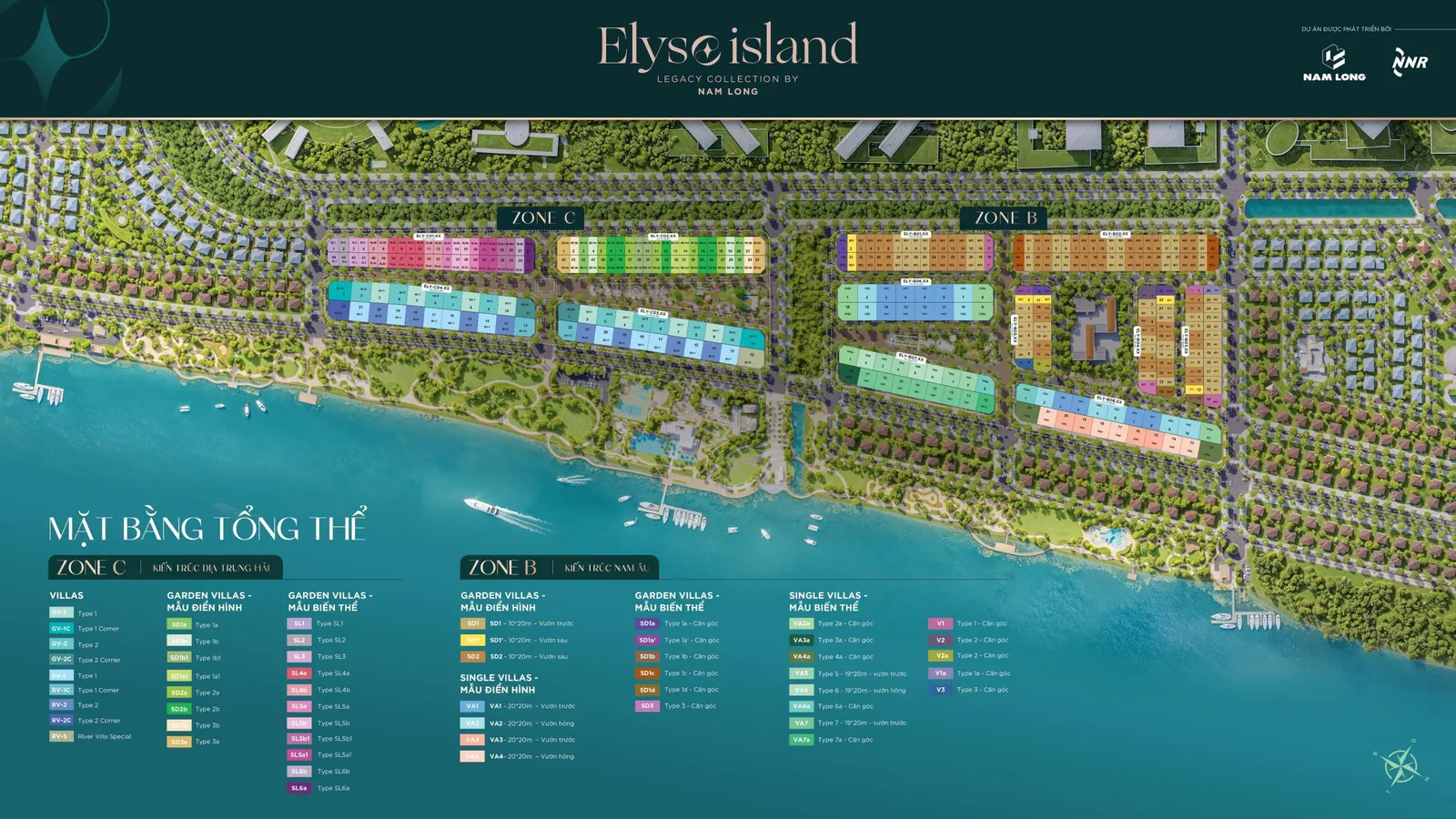 Mặt bằng Zone B và Zone C Elyse Island theo tài liệu đào tạo