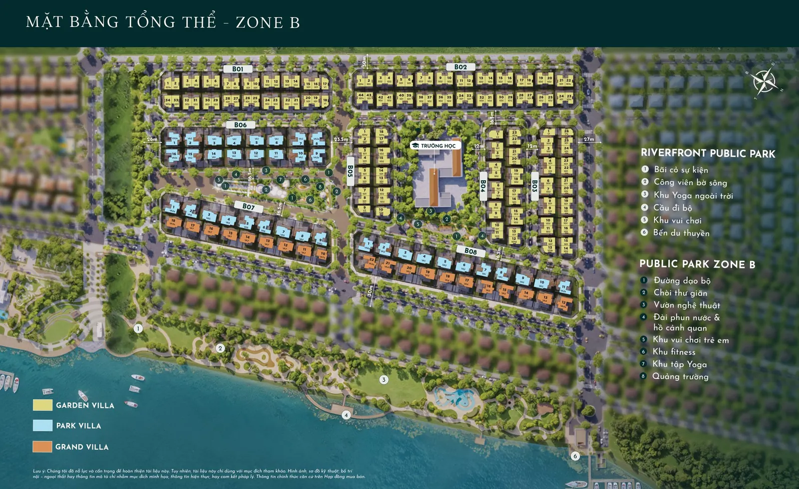 Mặt bằng Zone B Elyse Island với mã căn và tiện ích đánh số