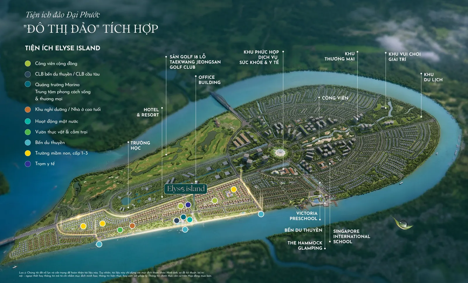 Sơ đồ tiện ích đảo Đại Phước, sân golf và các trường học lân cận Elyse Island