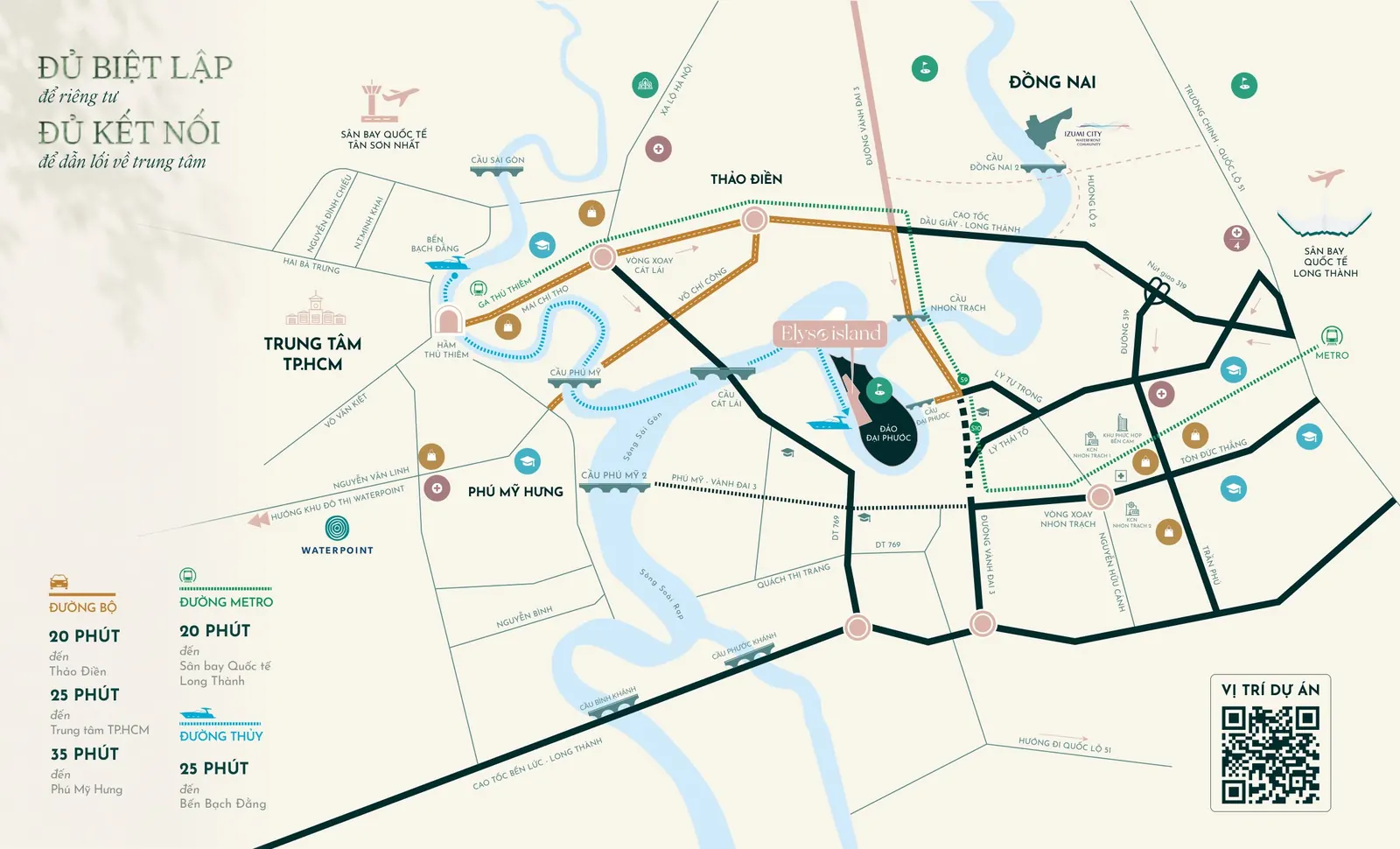 Bản đồ vị trí Elyse Island trên đảo Đại Phước và các tuyến kết nối vùng