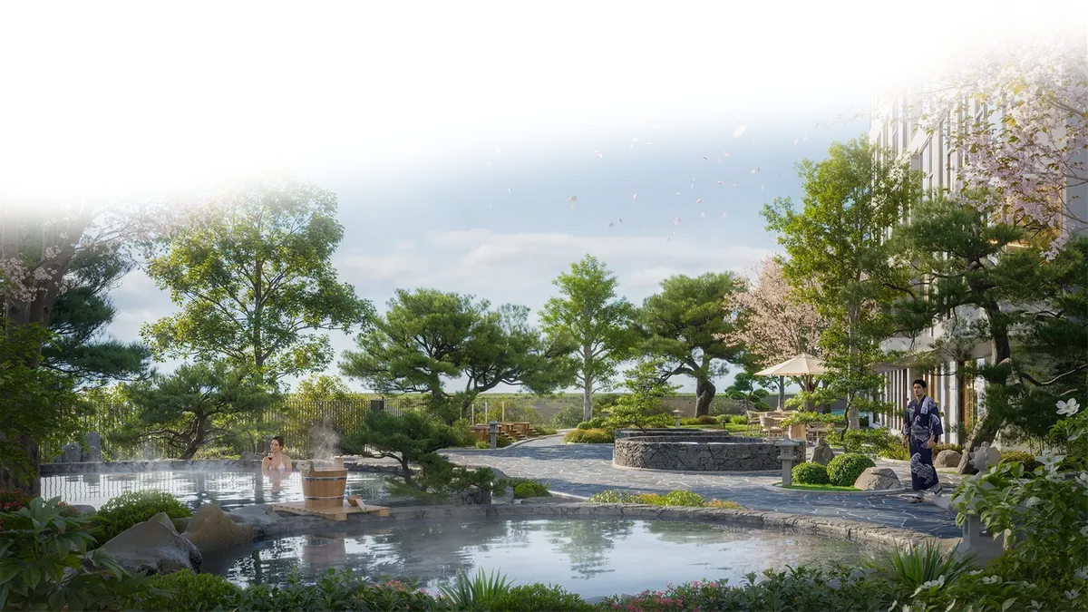 Vườn Onsen cây xanh kiểu Nhật