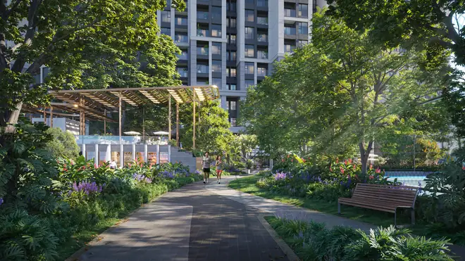 Đường chạy bộ xuyên vườn cây xanh nội khu Gem Park