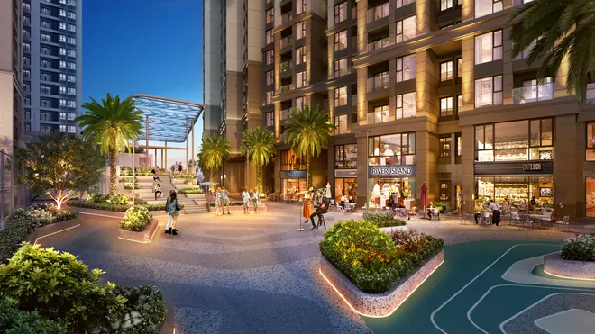 Phố Hi Avenue trong nội khu Gem Park lên đèn, cửa hàng và quảng trường Gem
