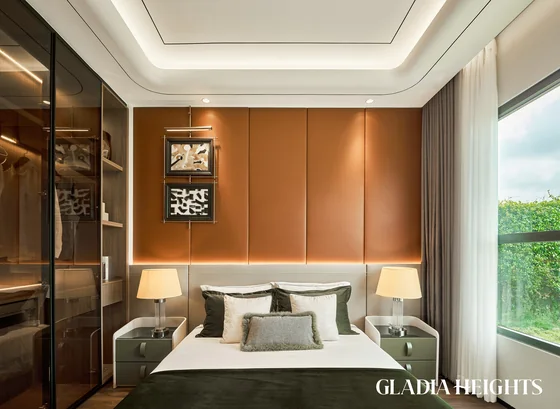 Ảnh thực tế phòng ngủ chính căn hộ mẫu 2 phòng ngủ Gladia Heights