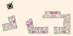 Vị trí căn 2BS-a trên mặt bằng 3 tháp Gladia Heights (ô màu hồng)