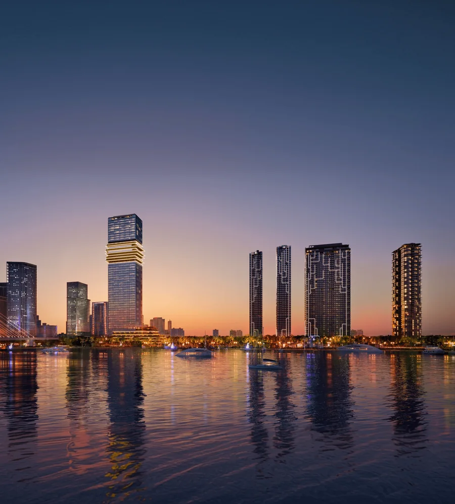 Cụm tháp Grand Marina Saigon lúc chạng vạng bên sông Sài Gòn, cạnh cầu Ba Son (ảnh minh họa)