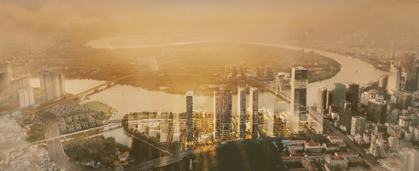 Toàn cảnh khu Ba Son ven sông Sài Gòn nhìn từ trên cao, vị trí Grand Marina Saigon và bán đảo Thủ Thiêm (ảnh minh họa)
