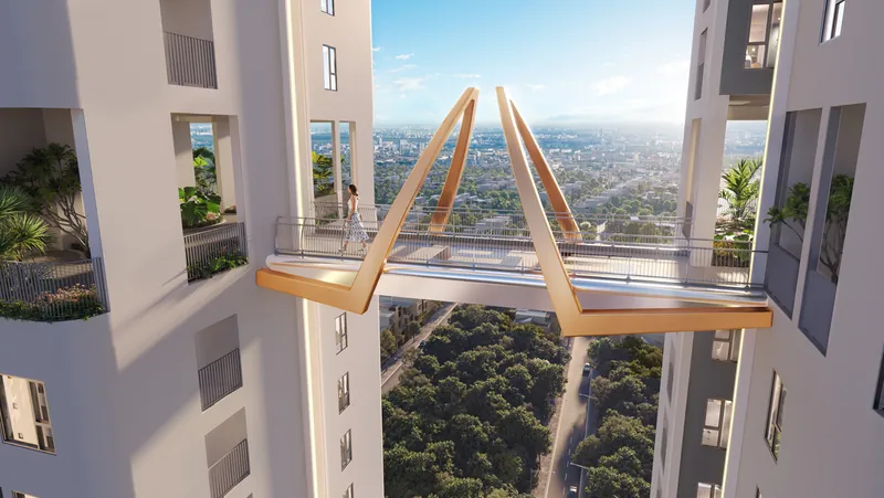 Cầu vọng cảnh trên cao nối 2 tháp Green Skyline, lấy cảm hứng từ hình tượng chim hạc