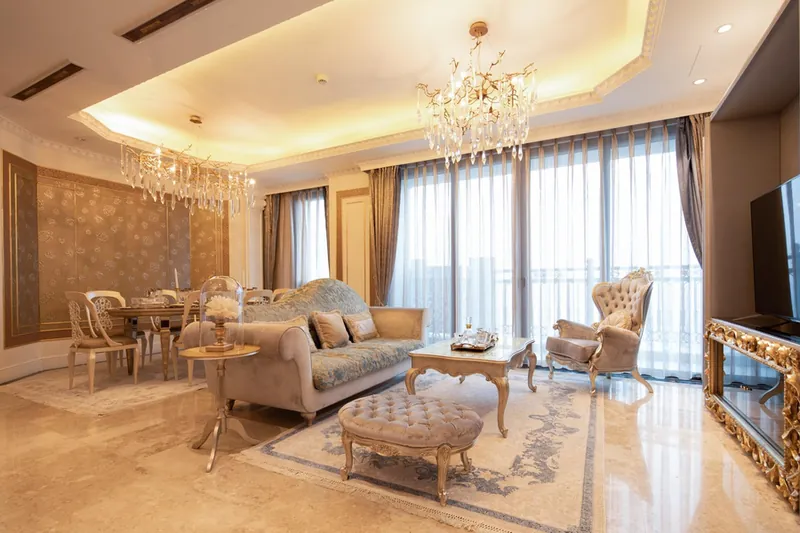 Phòng khách căn hộ mẫu Hanoi Signature nội thất cổ điển Ý