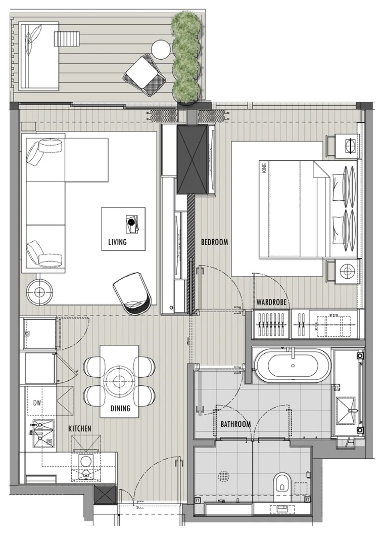 Mặt bằng căn hộ 1 phòng ngủ 66 m² Hoiana Residences loại A, tháp 1