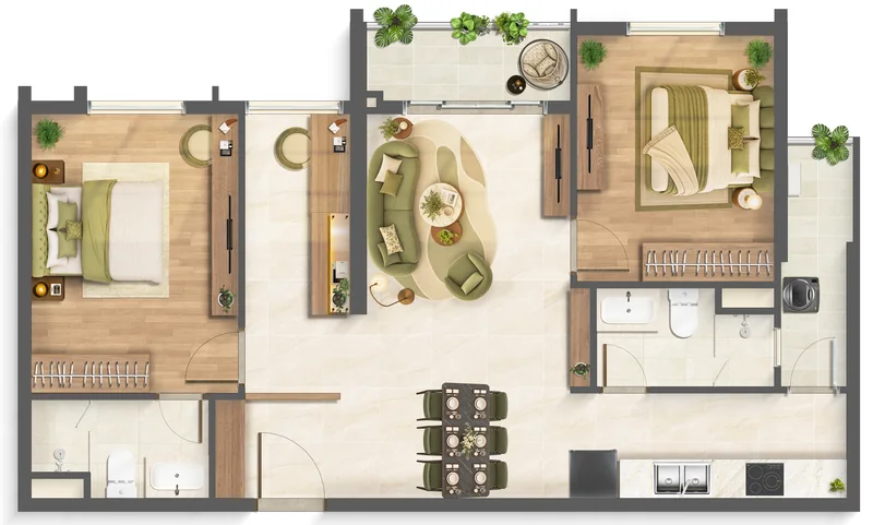 Layout căn hộ 2 phòng ngủ loại C3 Imperia Sensa Park