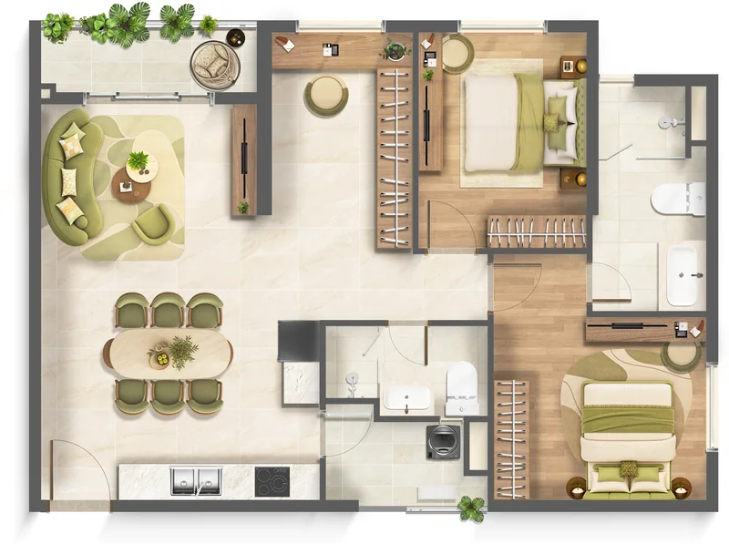 Layout căn hộ 2 phòng ngủ loại C6 Imperia Sensa Park