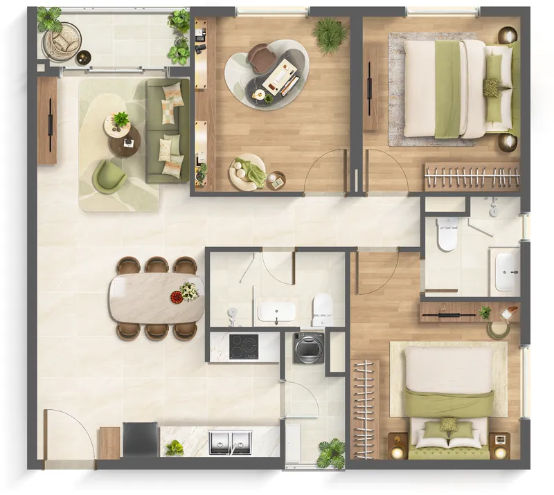 Layout căn hộ 3 phòng ngủ loại D1 Imperia Sensa Park