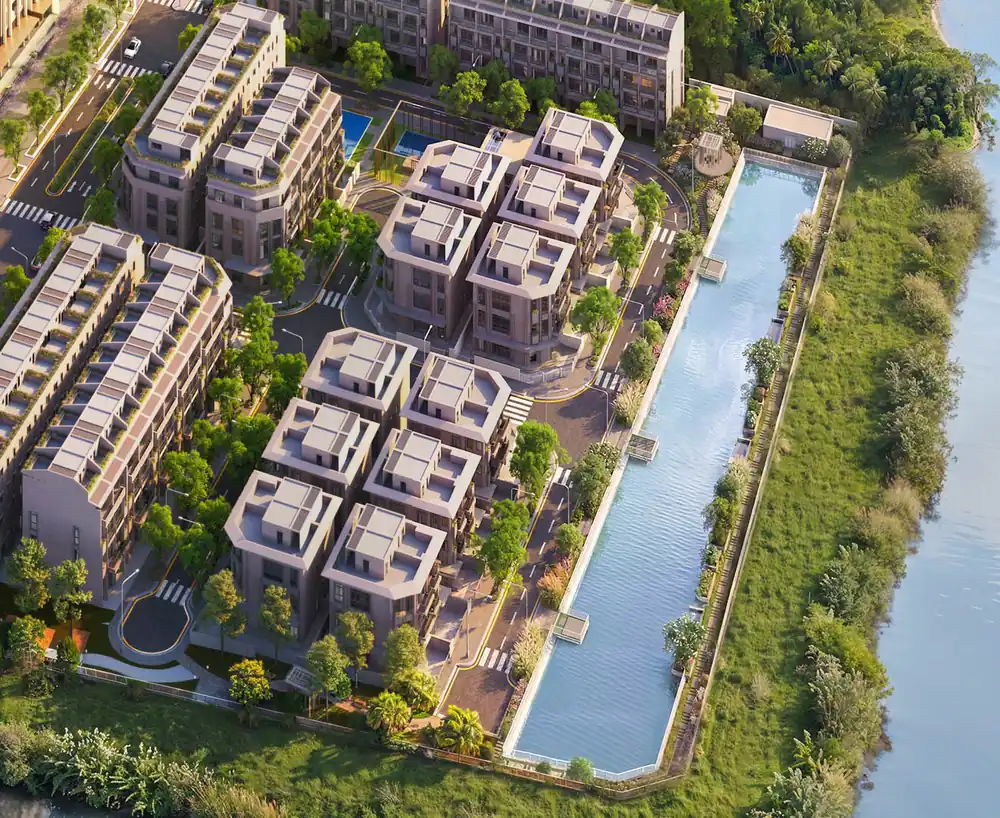 Biệt thự song lập The Sensa Villas sát bờ sông Rạch Chiếc nhìn từ trên cao, Imperia Sensa Park