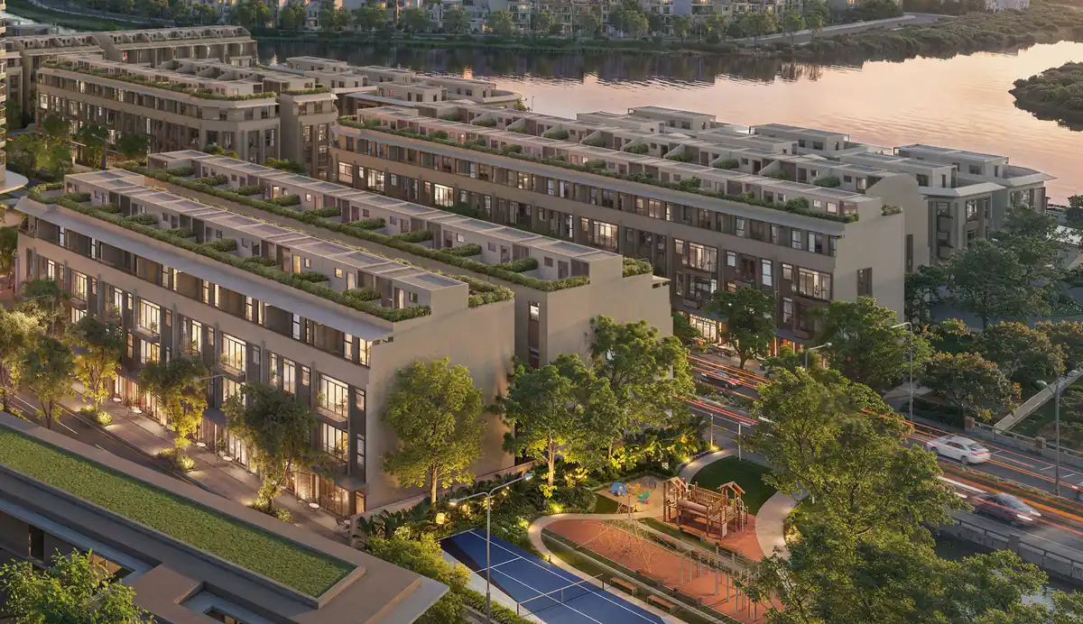 Dãy nhà phố liền kề The Sensa Villas 1 trệt 3 lầu với mái xanh, mặt tiền trục nội khu Imperia Sensa Park
