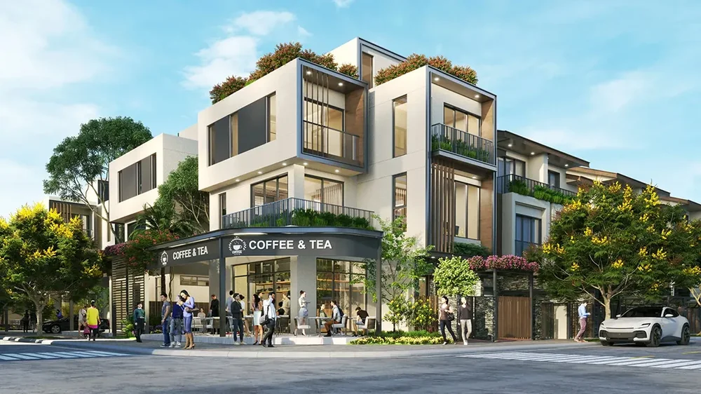 Phối cảnh 3D Biệt thự thương mại SV LA Home – 12×15 m, đất 167,5 m², sàn 261,1 m², 4 tầng
