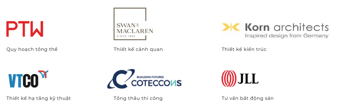 Logo 6 đối tác LA Home: PTW, Swan & Maclaren, Korn Architects, VTCO, Coteccons, JLL