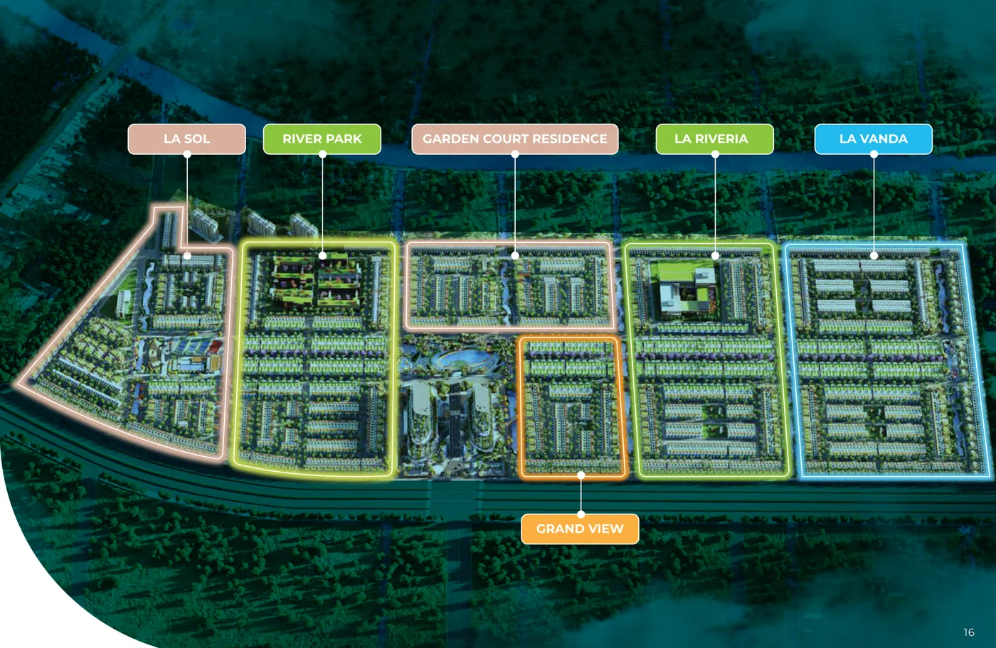 Mặt bằng 6 phân khu LA Home: La Sol, River Park, Garden Court Residence, Grand View, La Riveria, La Vanda