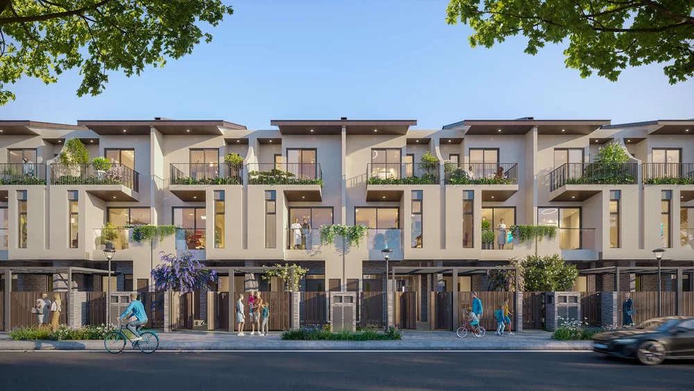 Phối cảnh 3D Nhà phố liên kế TH1 LA Home – 5×16 m, đất 80 m², sàn 131,2 m², 3 tầng