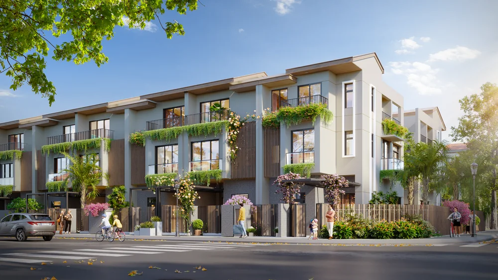 Phối cảnh 3D Nhà phố liên kế TH2 LA Home – 6×15 m, đất 90 m², sàn 152,8 m², 3 tầng