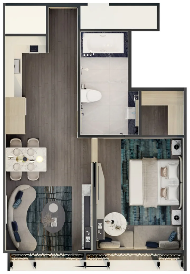 Layout căn hộ 1 phòng ngủ 55,1 m² M Landmark Residences, căn số 01