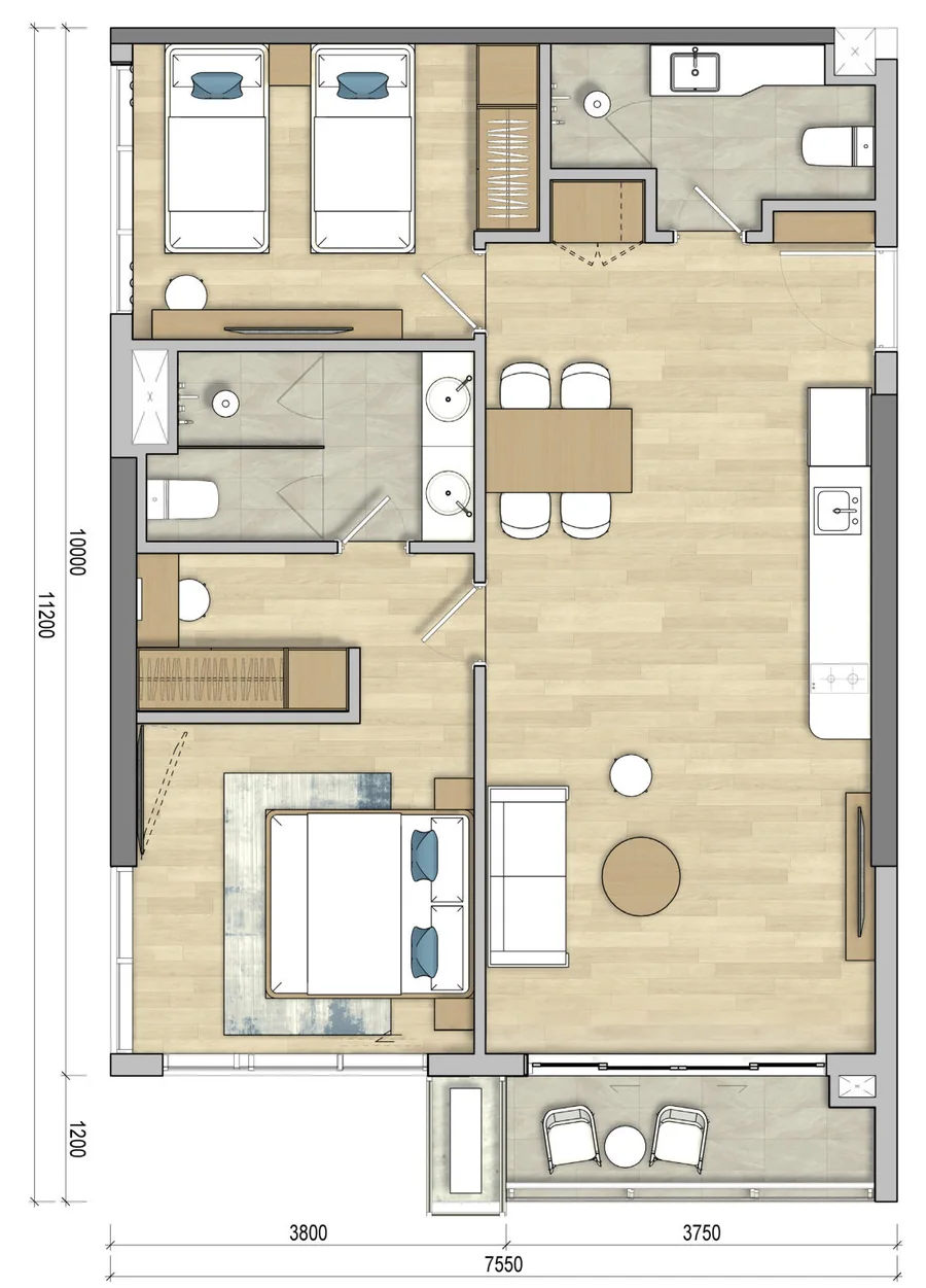 Mặt bằng căn hộ 2 phòng ngủ Luxury 80 m² Happy Tower – Maia Resort Ho Tram