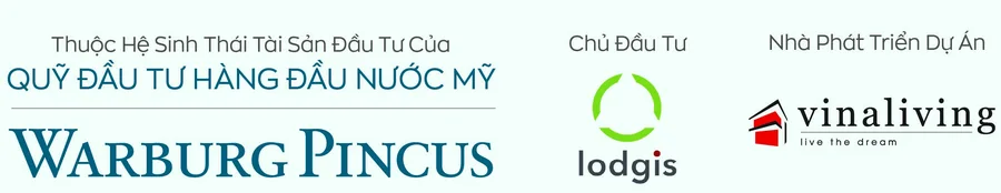 Logo Warburg Pincus, Lodgis (chủ đầu tư) và VinaLiving (nhà phát triển) dự án Maia Resort Ho Tram
