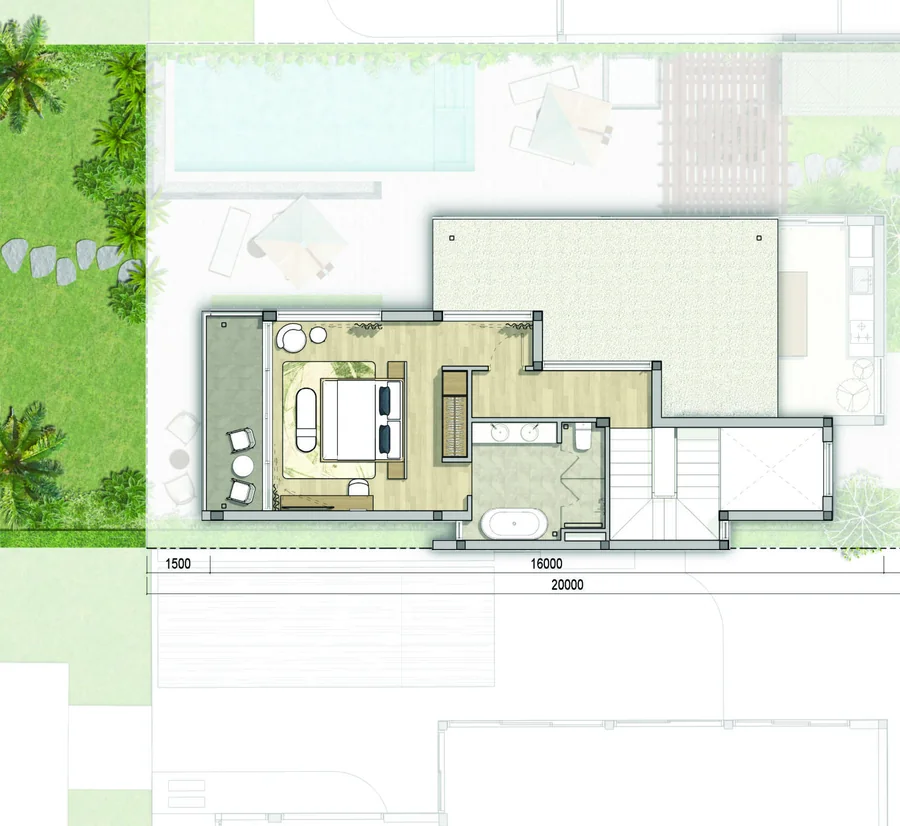 Mặt bằng tầng 1 villa 2 phòng ngủ Maia Resort Ho Tram, đất 240 – 256 m²