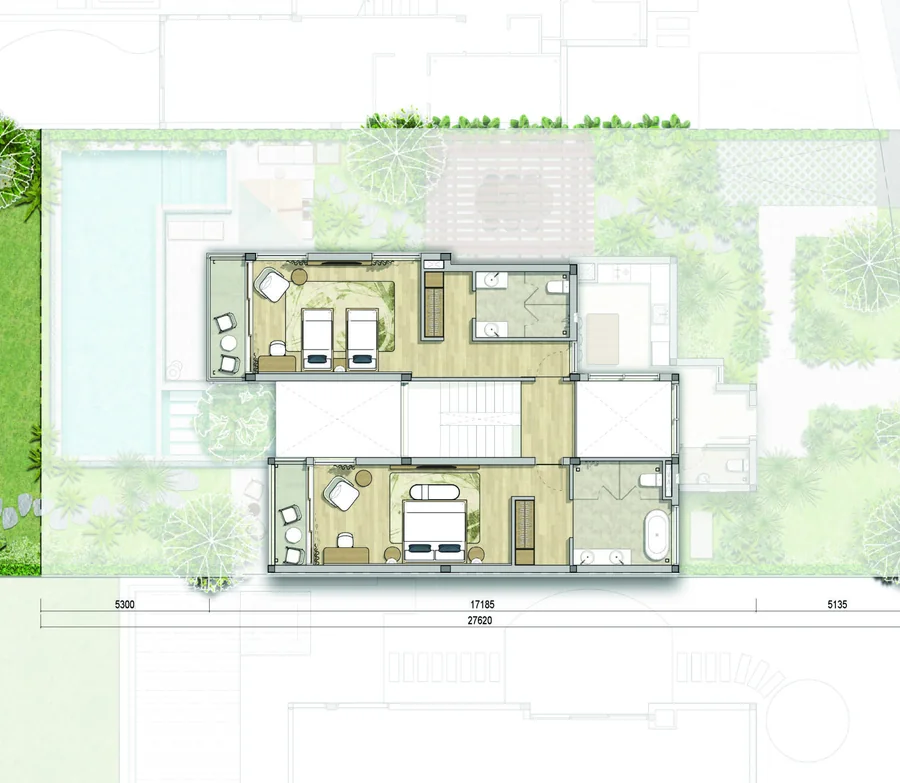 Mặt bằng tầng 1 villa 3 phòng ngủ Maia Resort Ho Tram, đất 368 – 405 m²