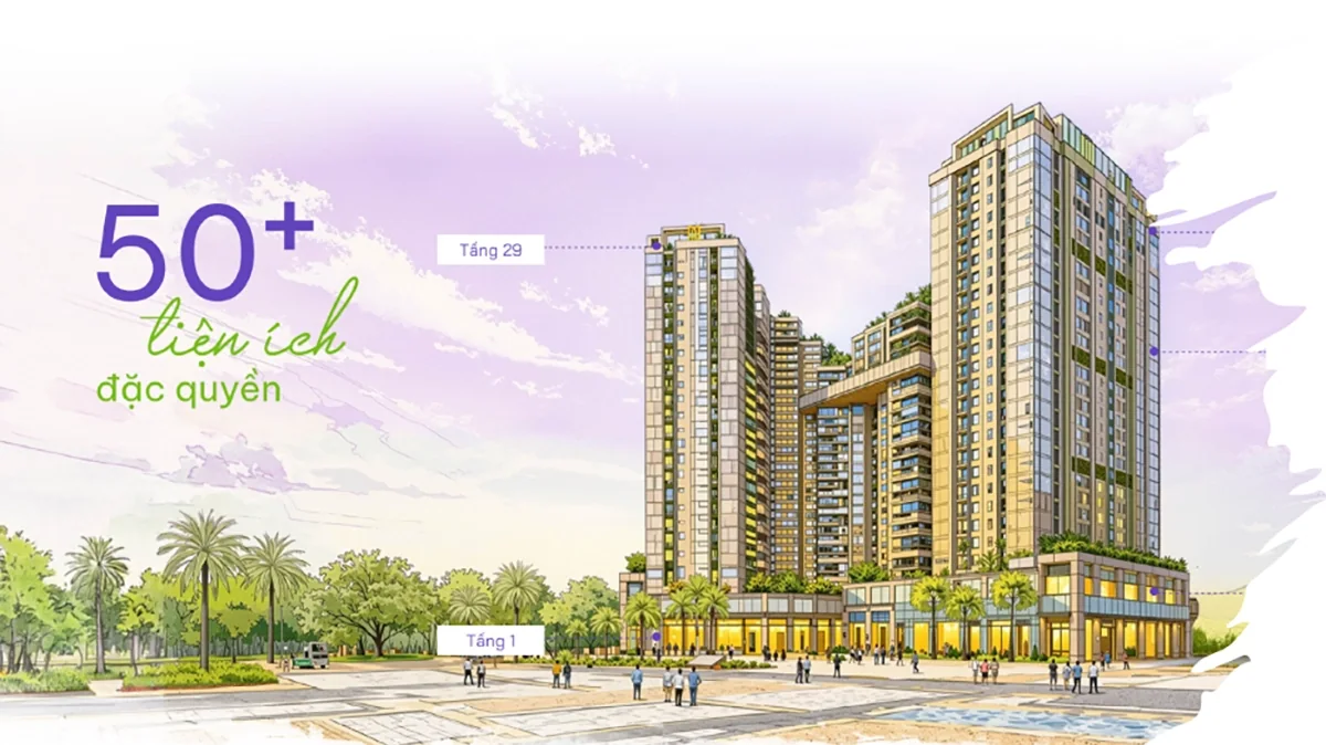 Hơn 50 tiện ích nội khu Nam Mekong Grand Plaza trải từ tầng 1 đến tầng 29 của hai tòa tháp