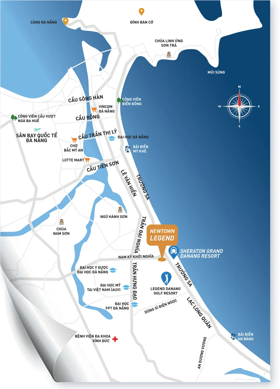 Bản đồ vị trí Newtown Legend trên đường Trường Sa, Ngũ Hành Sơn, cạnh Sheraton Grand Danang Resort và sân golf Legend