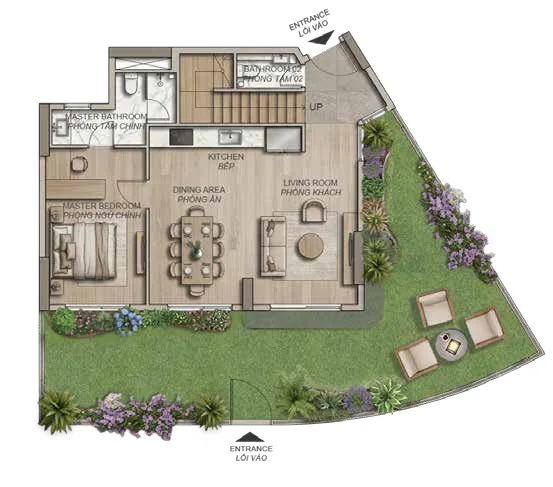 Layout duplex D1.1c Norton Park – tầng 1, có sân vườn riêng