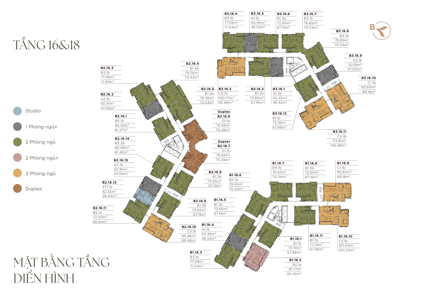 Mặt bằng tầng 16 & 18 Phân khu B Norton Park, tòa B1, B2, B3