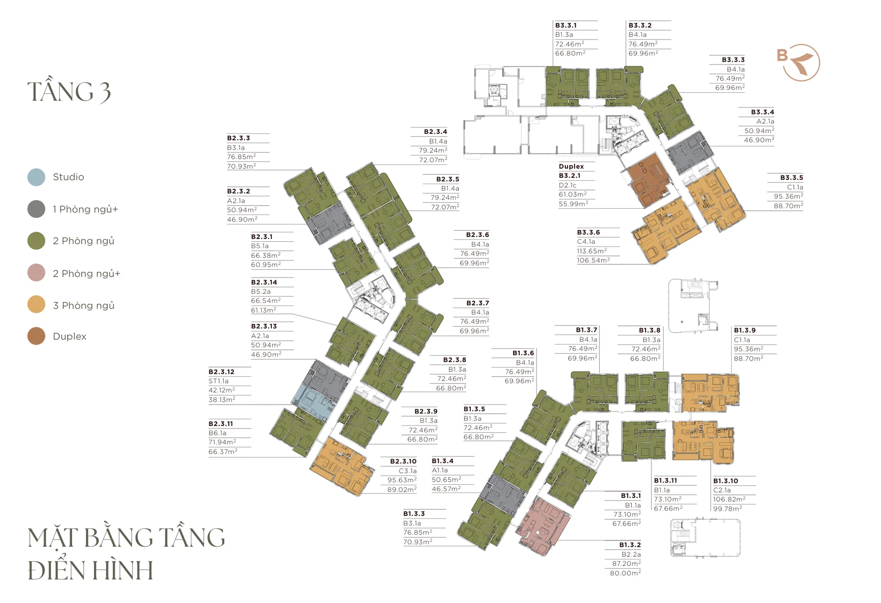 Mặt bằng tầng 3 Phân khu B Norton Park, tòa B1, B2, B3