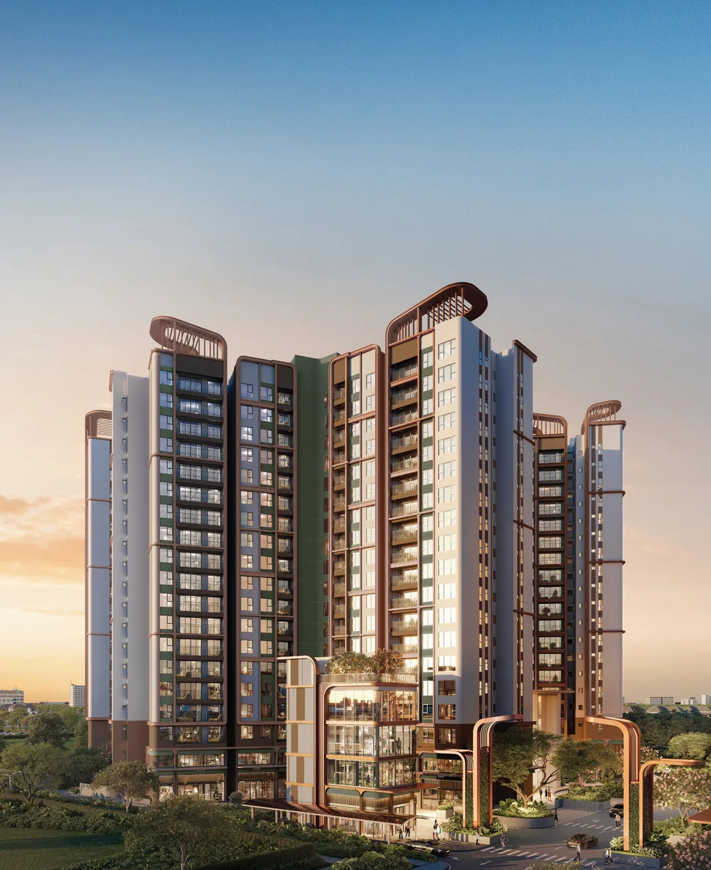 Phối cảnh Phân khu B Norton Park – 3 tòa tháp 19 tầng, 645 căn hộ, khối đế thương mại