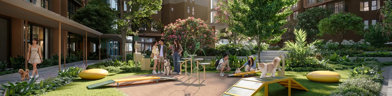 Sân chơi cho thú cưng giữa vườn cây tại Phân khu B Norton Park