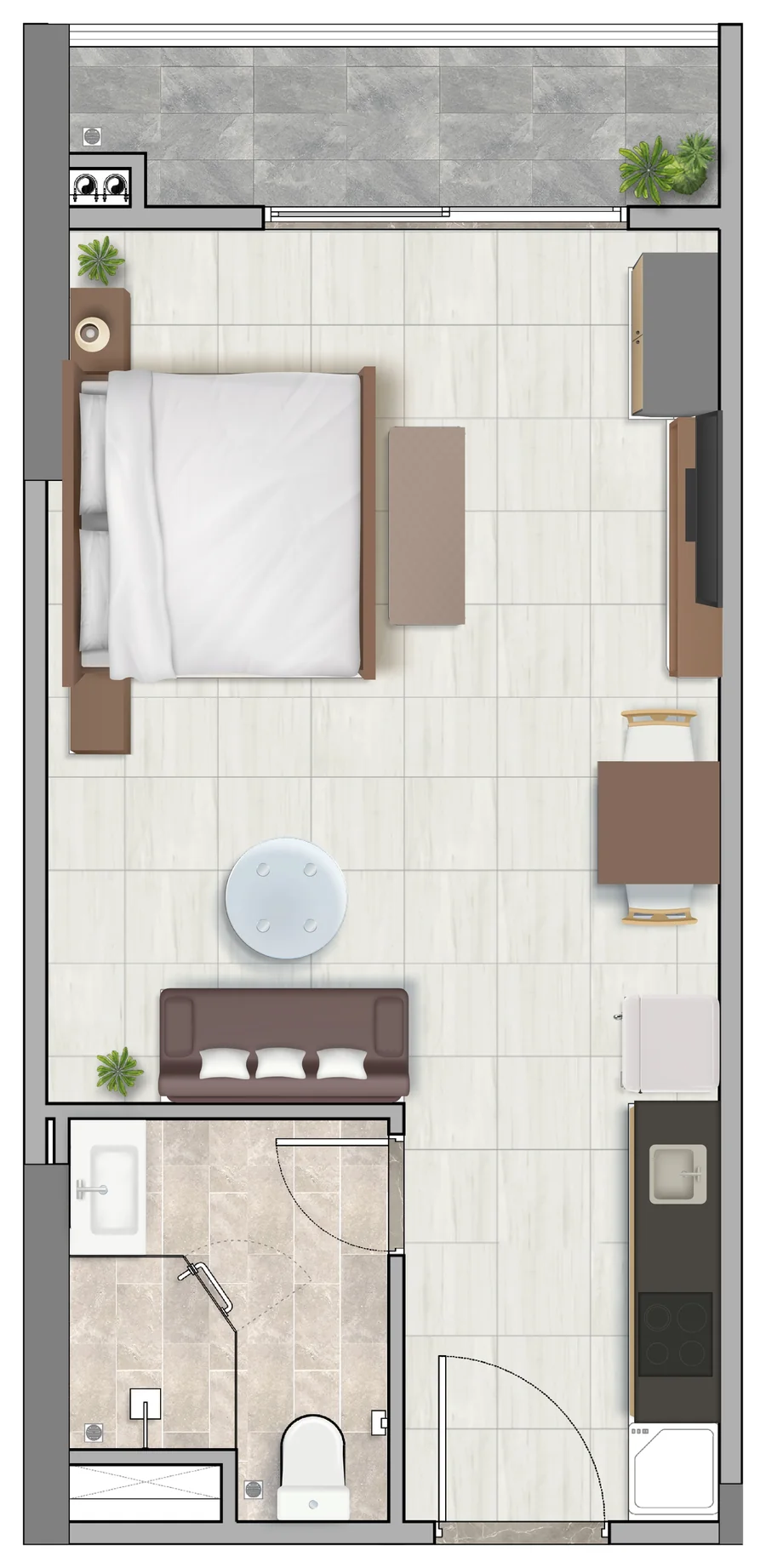 Layout 3D căn hộ Studio (mẫu ST) diện tích sử dụng ~41,0 m² tại Setia Edenia