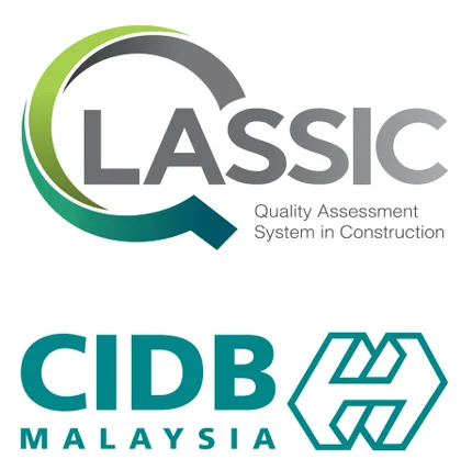 Logo hệ thống đánh giá chất lượng xây dựng QLASSIC và Cơ quan Phát triển Ngành Xây dựng CIDB Malaysia